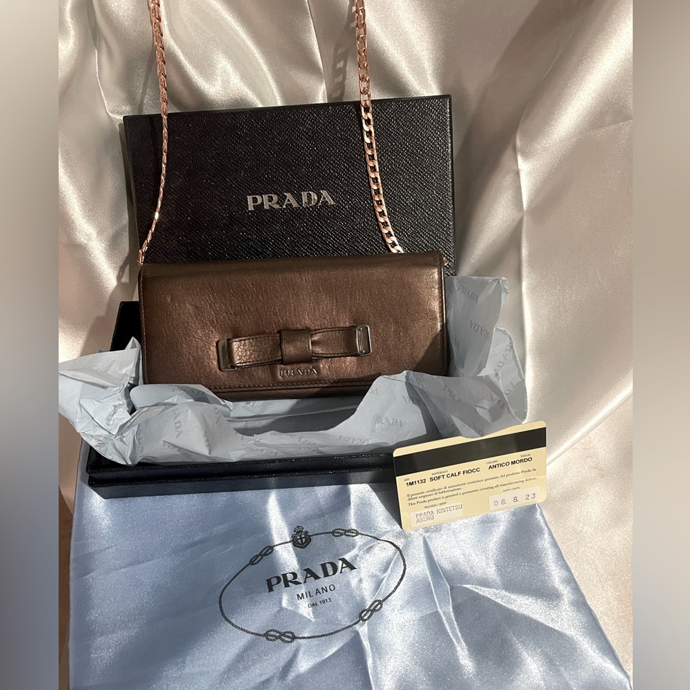 PRADA - Vintage! FULL INCLUSION Metallic Chocolate Soft Calf Leather Long Wallet